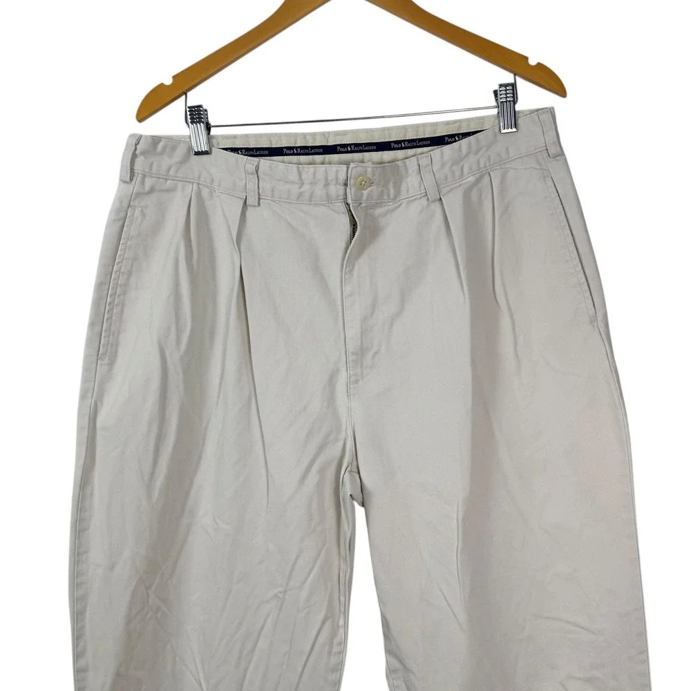 Polo Ralph Lauren Hammond Pant Mens 35x30 Beige Pleated Front Classic Chino Cuff